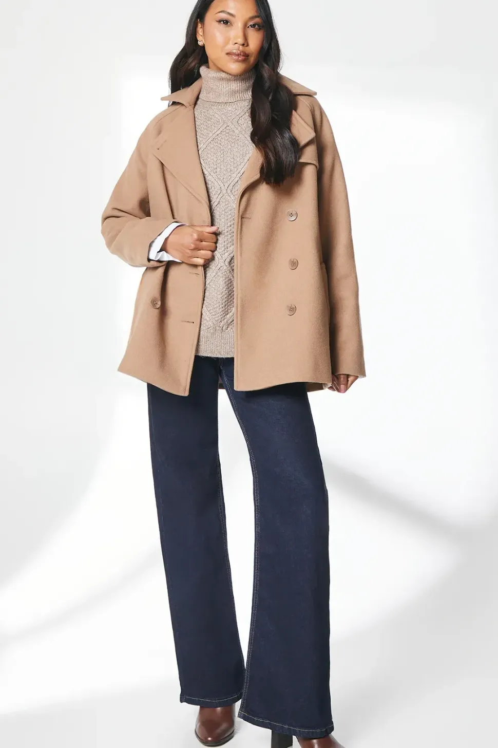 Short Belted Trench Wool Double Breasted Coat