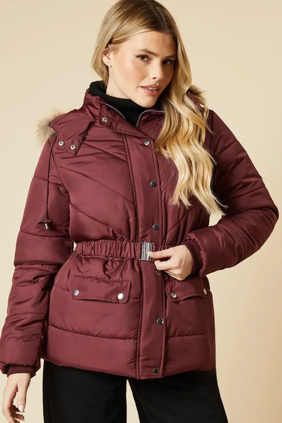 Short Luxe Quilted Padded Puffer Belted Coat