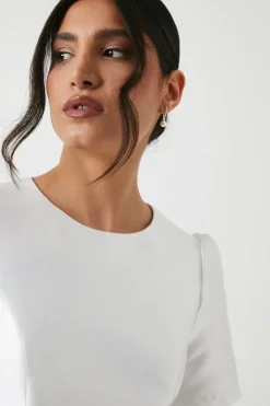 Short Sleeve Bow Back Twill Wedding Dress