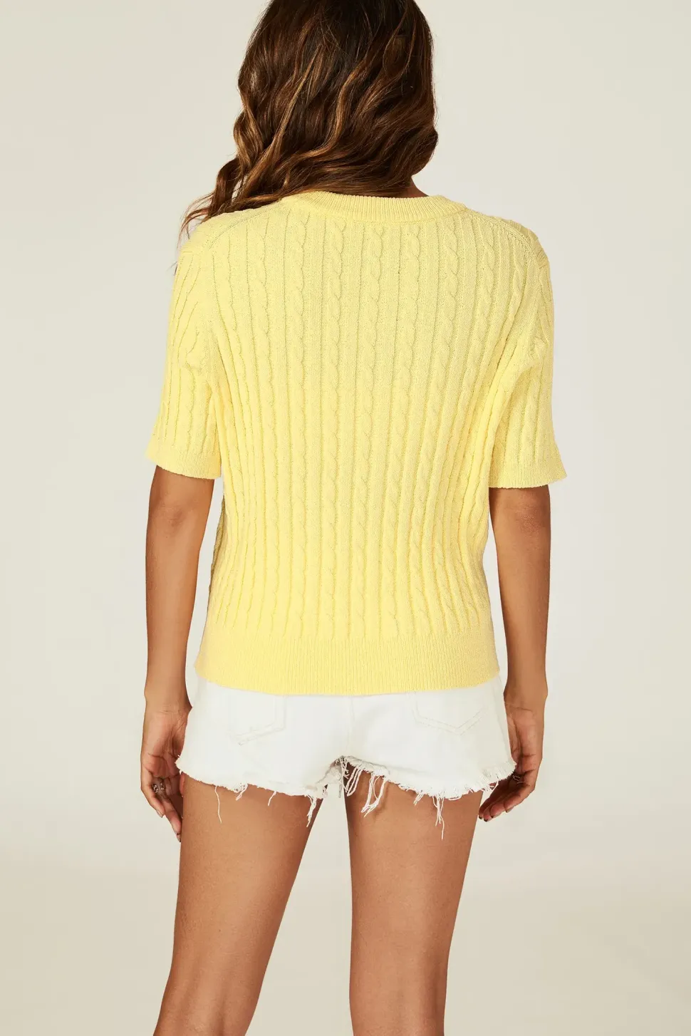 Short Sleeve Knitted Cardigan In Yellow