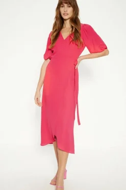 Short Sleeve Midi Wrap Dress