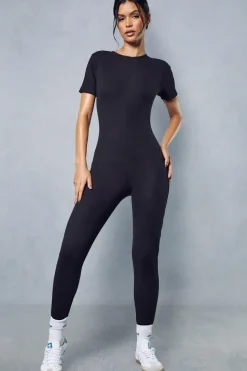 Short Sleeve Ribbed Jumpsuit