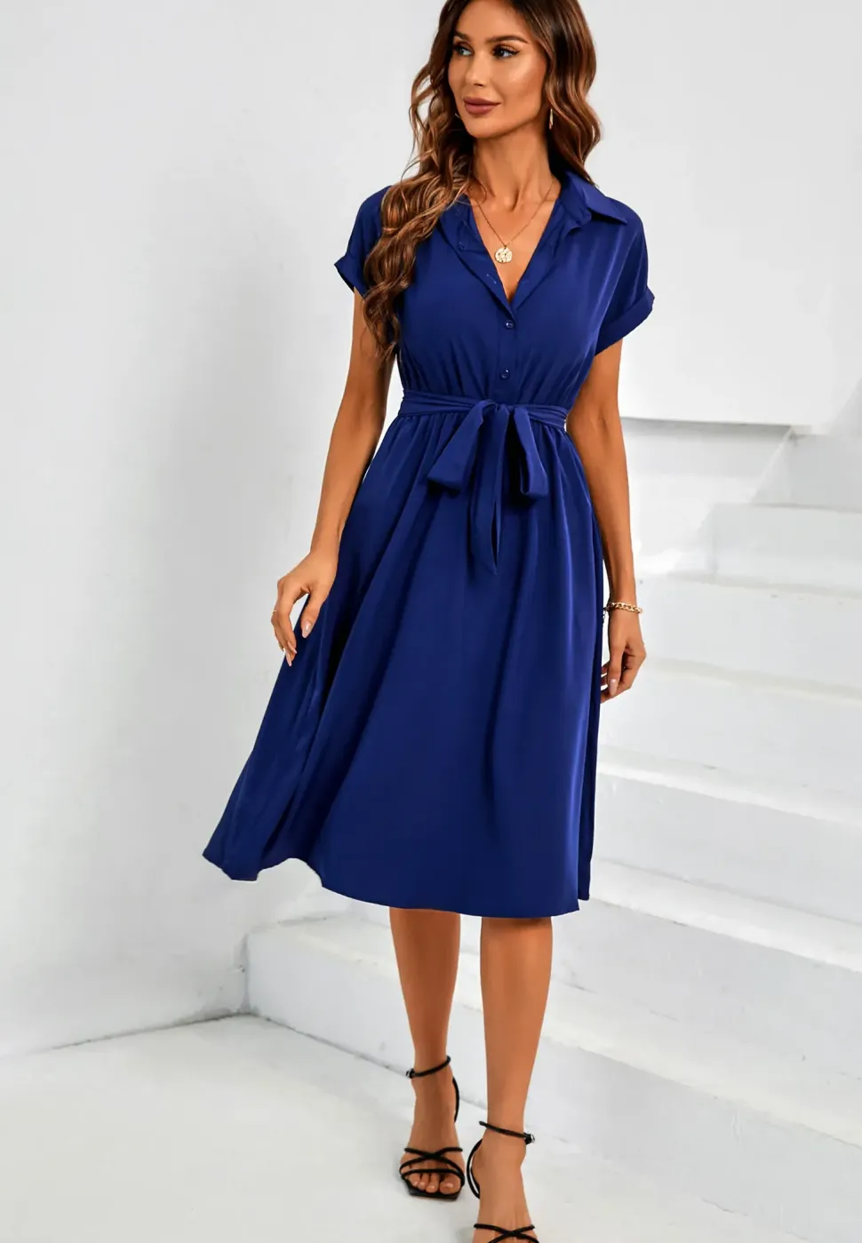 Short Sleeve Shirt Midi Dress