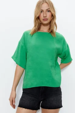 Short Sleeve Textured Woven Tee