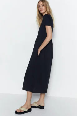Short Sleeve Woven Mix Midi Dress