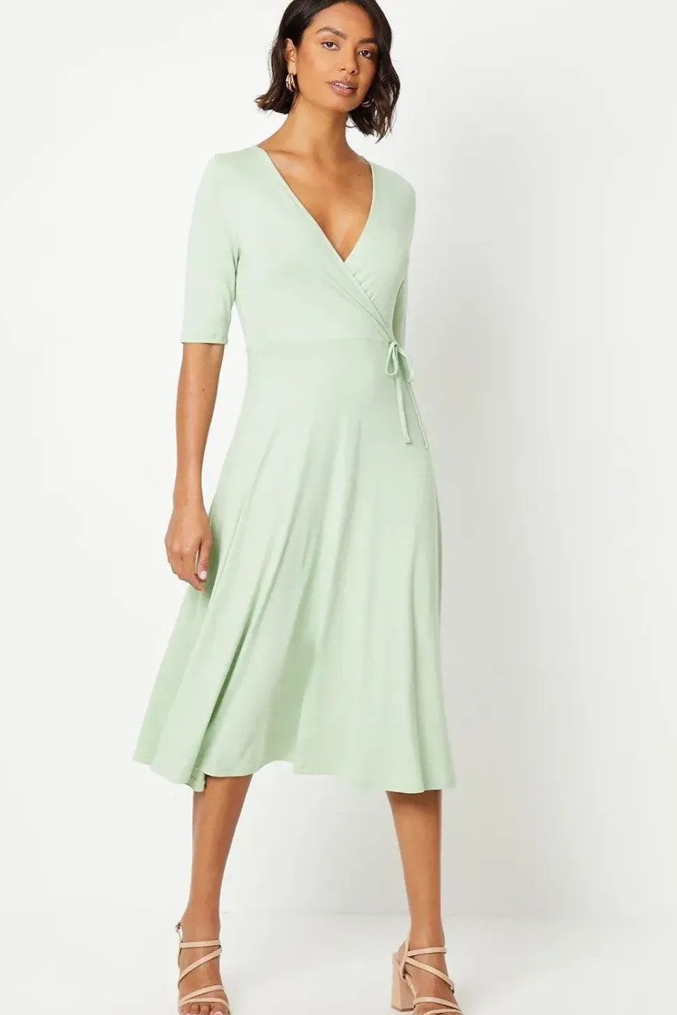 Short Sleeve Wrap Midi Dress