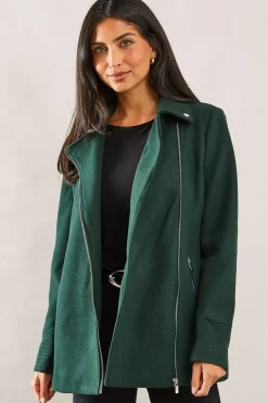 Short Zip Detail Biker Coat