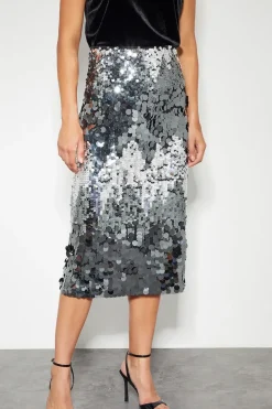 Sia Sequin Midi Skirt Silver