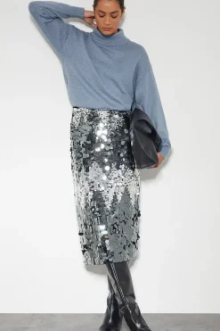 Sia Sequin Midi Skirt Silver