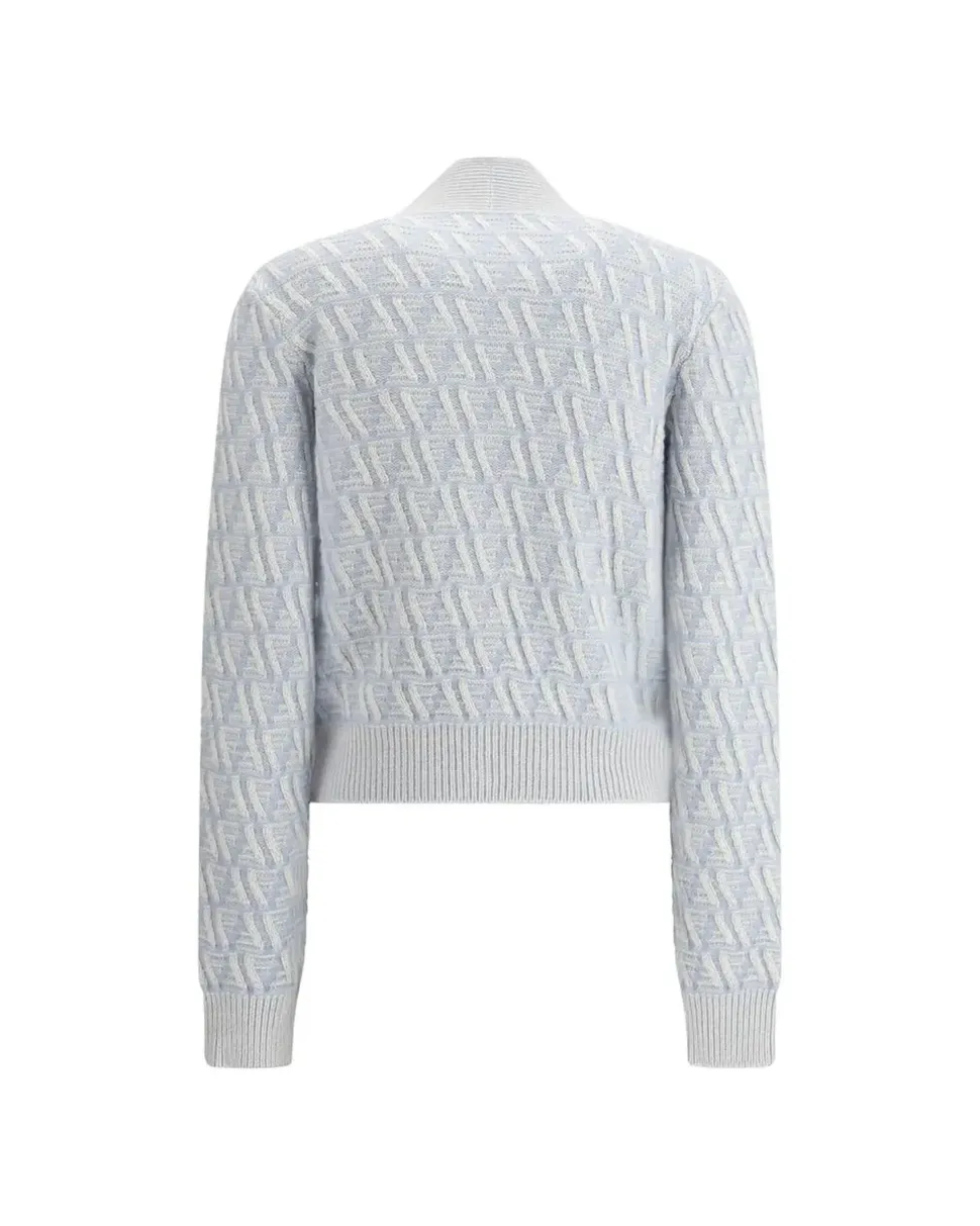 Silk Cardigan with Concealed Button Closure and Jacquard Weave