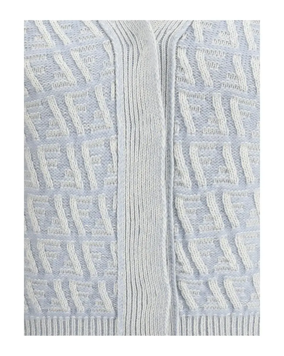 Silk Cardigan with Concealed Button Closure and Jacquard Weave