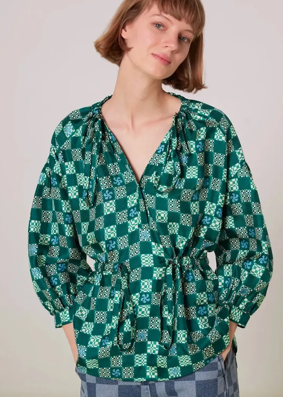 Silk Checkerboard Top-Checked