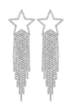Silver Crystal Star Diamante Drop Earrings