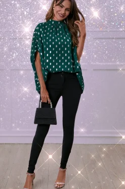 Silver Foil Loose-Fit Top In Green