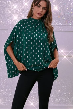Silver Foil Loose-Fit Top In Green