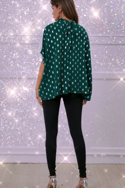 Silver Foil Loose-Fit Top In Green