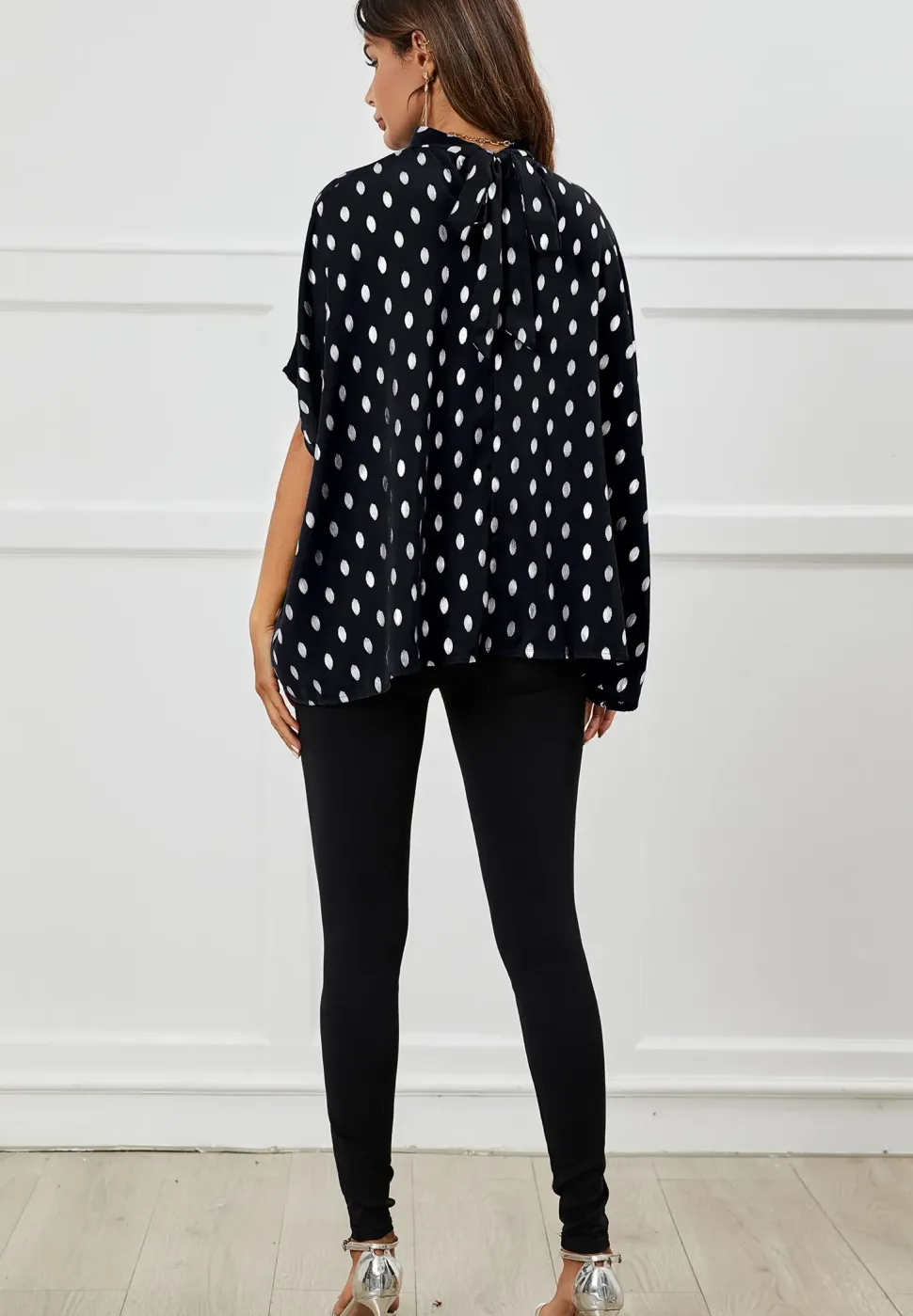 Silver Foil Loose-Fit Top In Navy