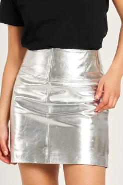 Silver Leather Skirt