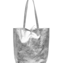 Silver Metallic Leather Tote Shopper Bag | BBDDN