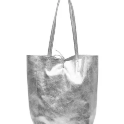 Silver Metallic Leather Tote Shopper Bag | BBDDN