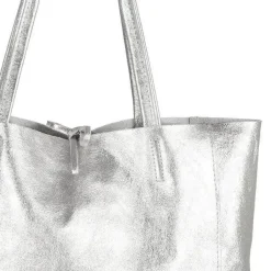 Silver Metallic Leather Tote Shopper Bag | BBDDN