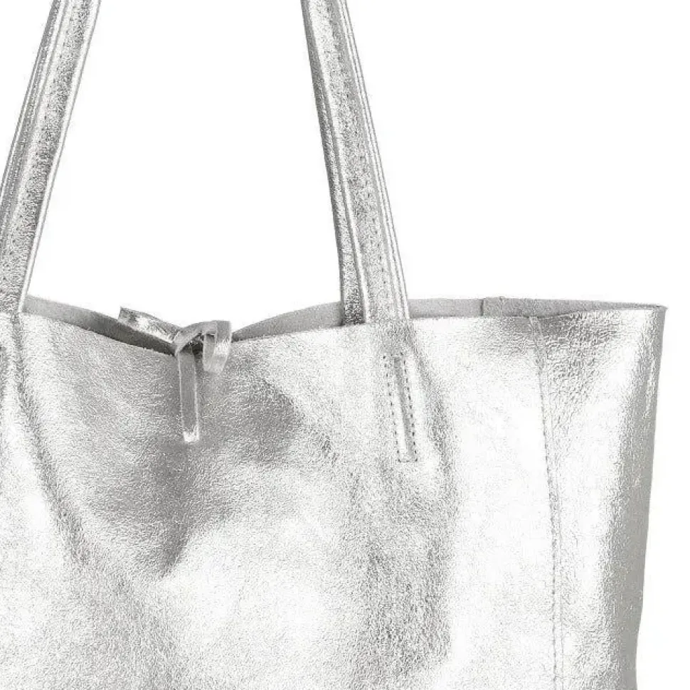 Silver Metallic Leather Tote Shopper Bag | BBDDN