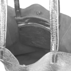 Silver Metallic Leather Tote Shopper Bag | BBDDN