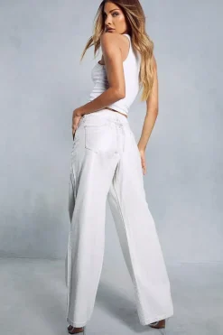 Silver Metallic Straight Leg Denim Jeans