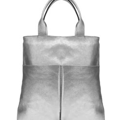 Silver Pocket Metallic Leather Tote | BDIDR
