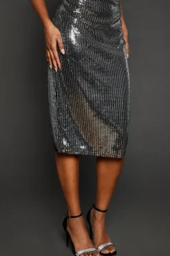 Silver Sequin Midi Skirt
