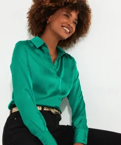 Simple Satin Long Sleeve Blouse