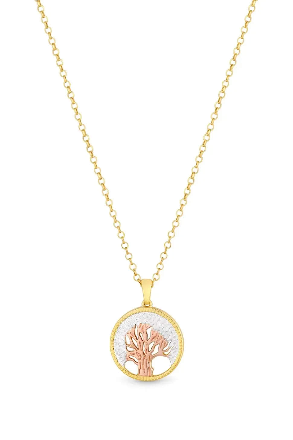 Simply Silver 14ct Gold Plated Sterling Silver 925 Tri Tone Tree of Love Necklace