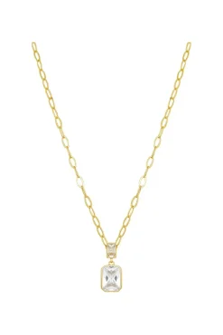Simply Silver 14ct Gold Plated Sterling Silver 925 With Cubic Zirconia Paperlink Chain Necklace