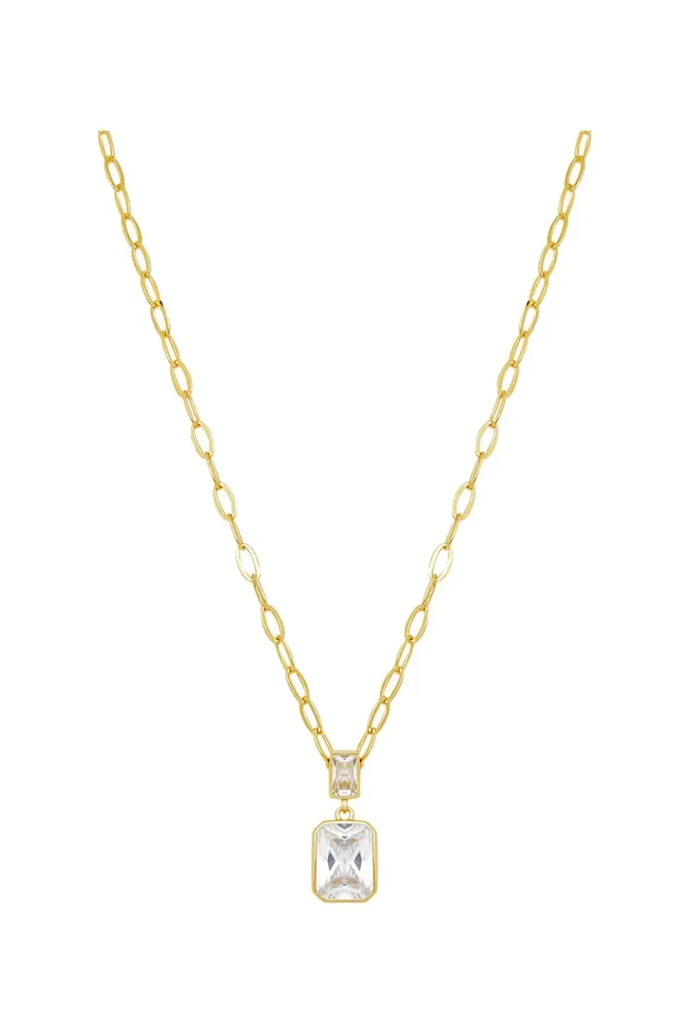 Simply Silver 14ct Gold Plated Sterling Silver 925 With Cubic Zirconia Paperlink Chain Necklace
