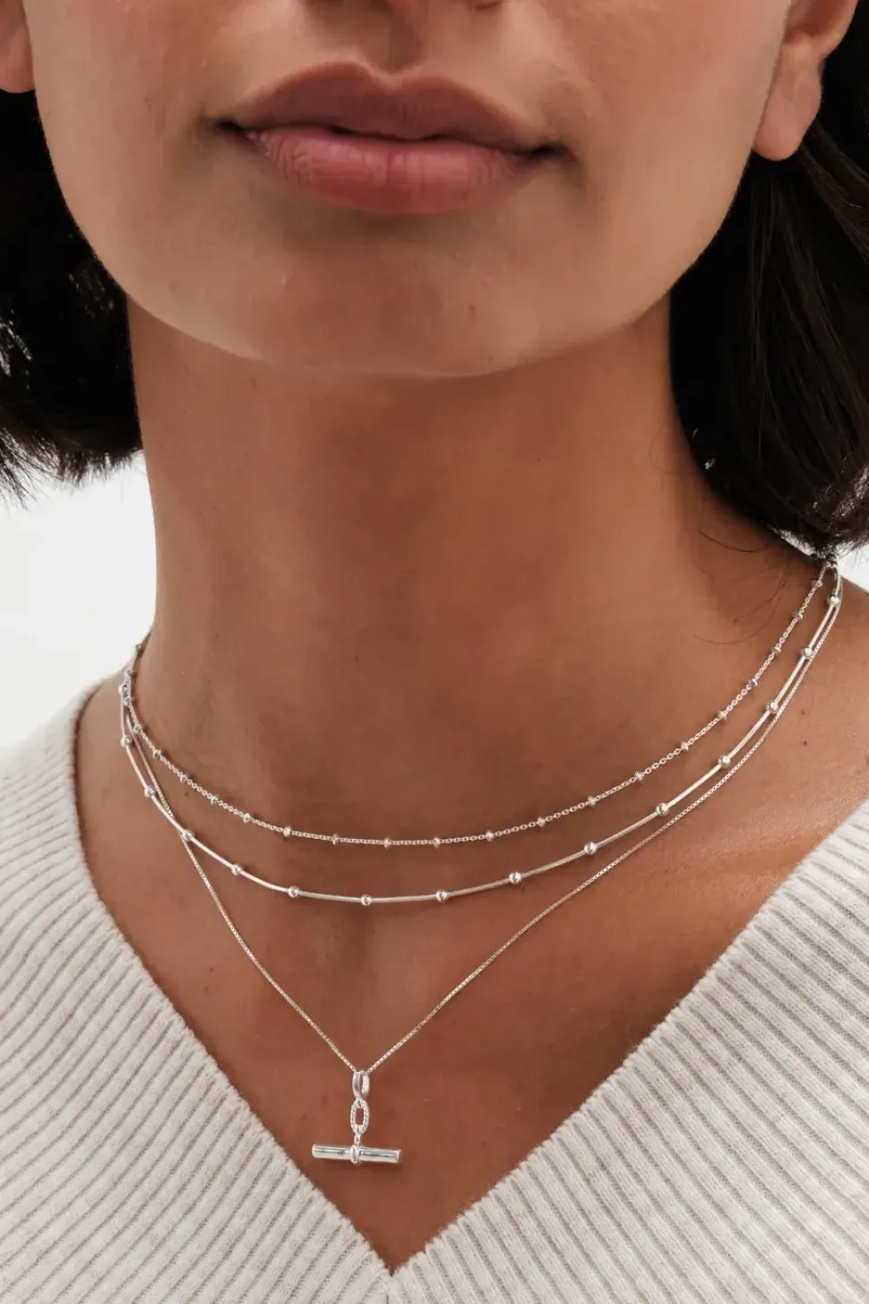 Simply Silver Sterling Silver 925 Polished Double Row Ball Chain Necklace