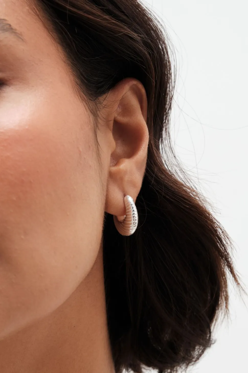 Simply Silver Sterling Silver 925 Polished Textured Hoop Earrings