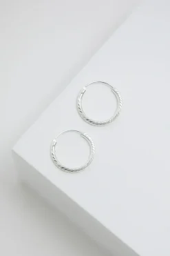 Simply Silver Sterling Silver 925 Textured Mini Sleeper Hoop Earrings