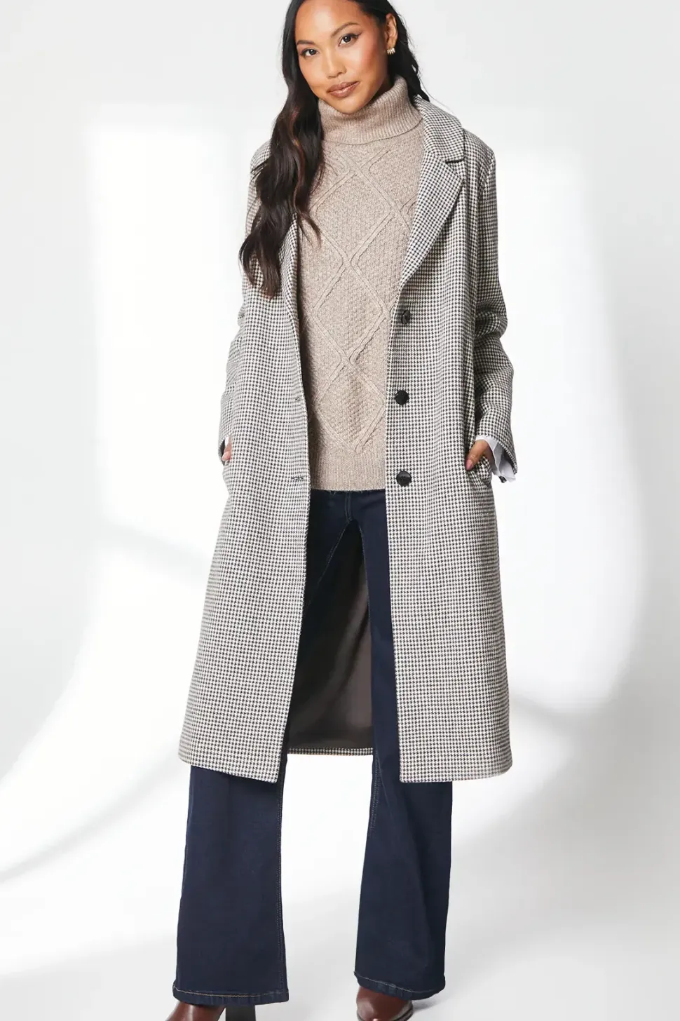 Single Breasted Check Longline Coat