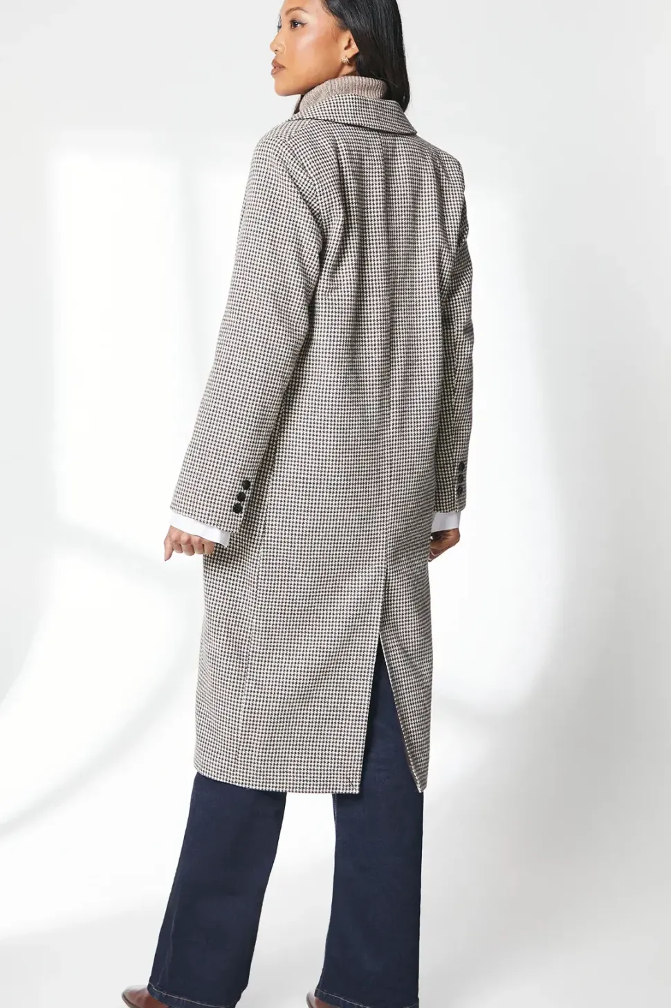 Single Breasted Check Longline Coat