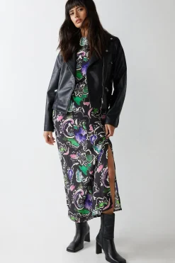 Sketchy Floral Print Short Sleeve Column Dress