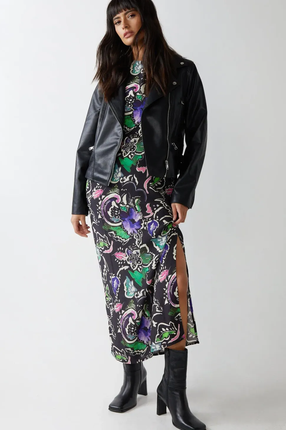 Sketchy Floral Print Short Sleeve Column Dress