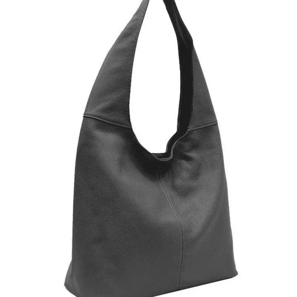 Slate Grey Soft Pebbled Leather Hobo Bag | BXBLY