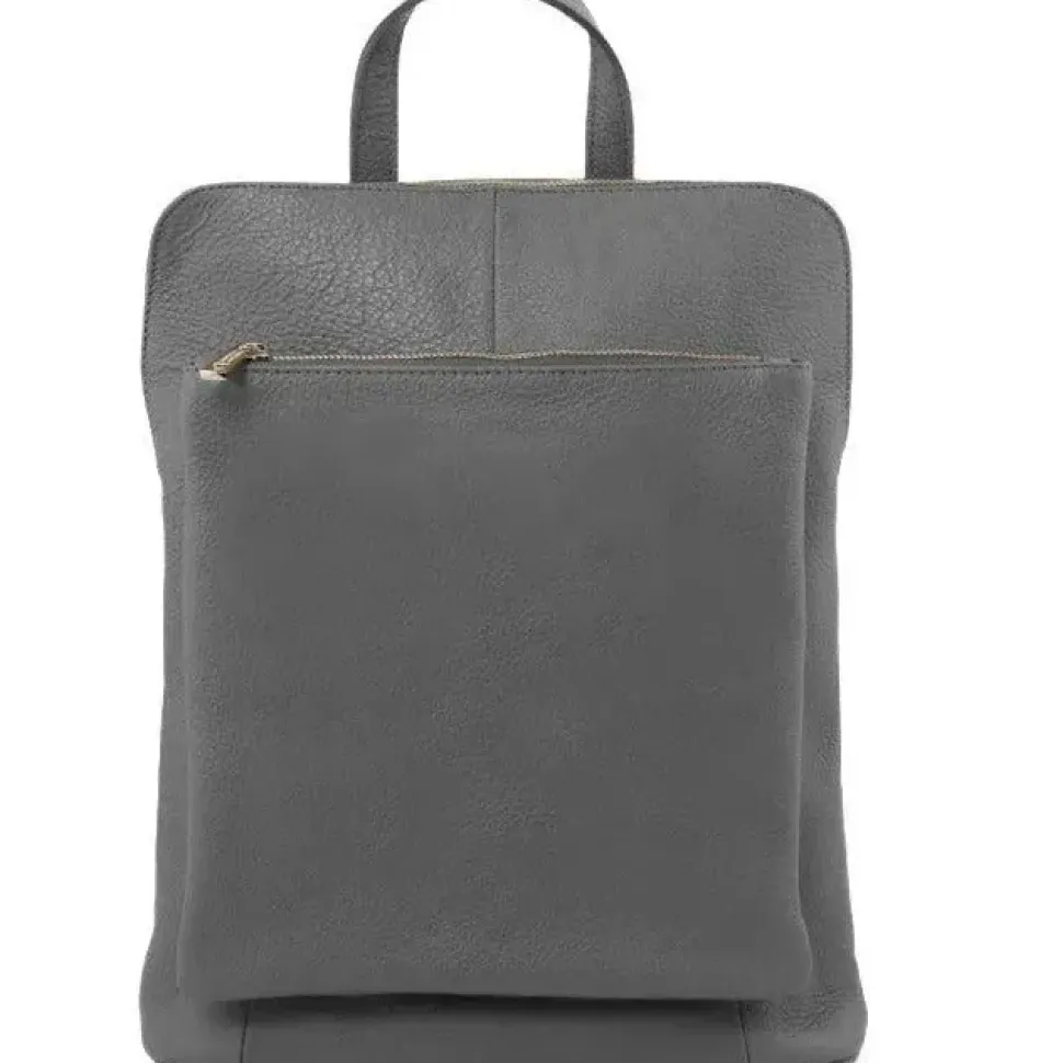 Slate Soft Pebbled Leather Pocket Backpack | BRXXA