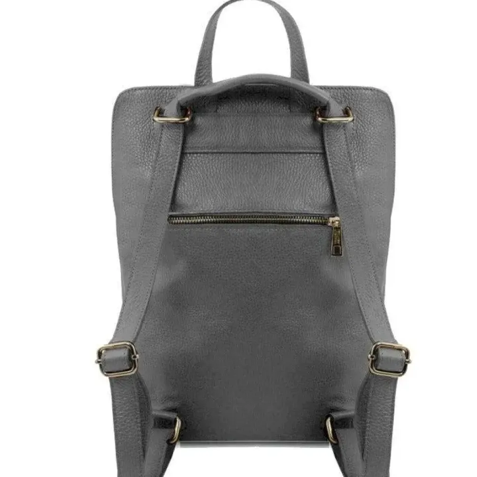 Slate Soft Pebbled Leather Pocket Backpack | BRXXA