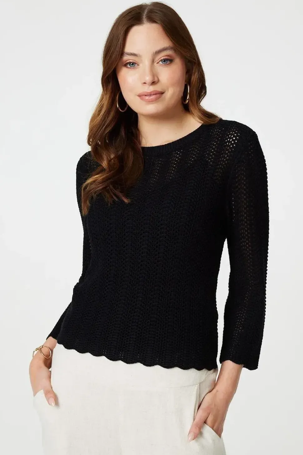 3/4 Sleeve Crochet Knit Jumper