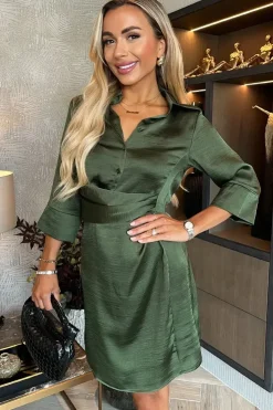 3/4 Sleeve Gathered Waist Midi Dress