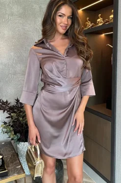 3/4 Sleeve Gathered Waist Midi Dress