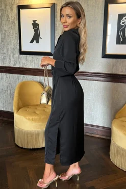 3/4 Sleeve Gathered Waist Midi Dress