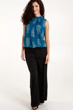 Sleeveless High Neck Puff Ball Top
