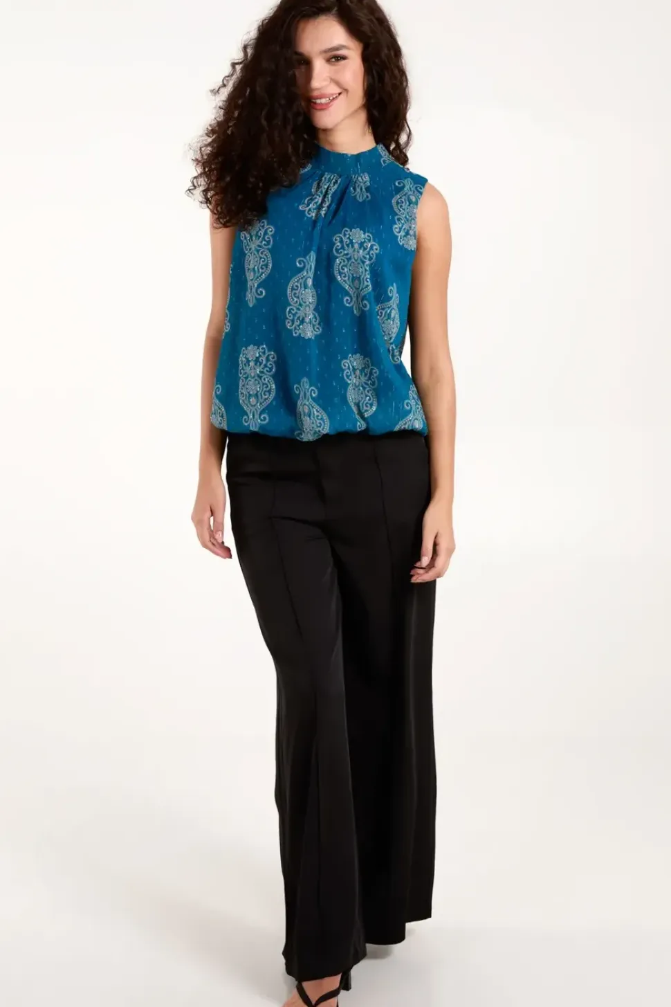 Sleeveless High Neck Puff Ball Top